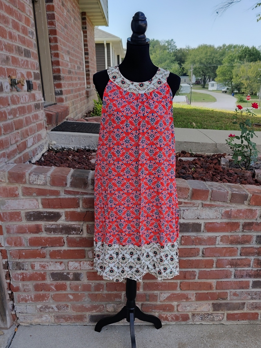 Boden Viscose Floral Round Neck Sleeveless Mini Shift Dress Size 10R Bohemian